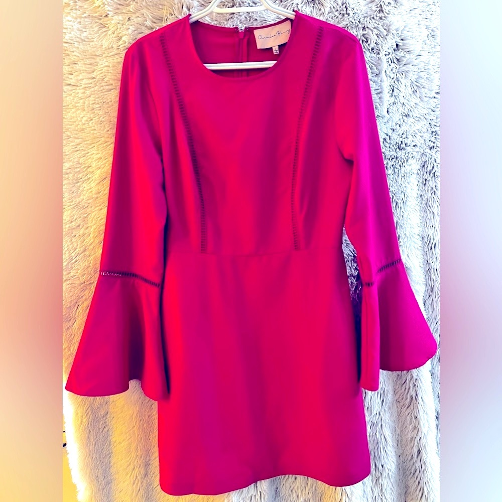 Women’s size LARGE Charles Henry Pink mini dress with long bell sleeves